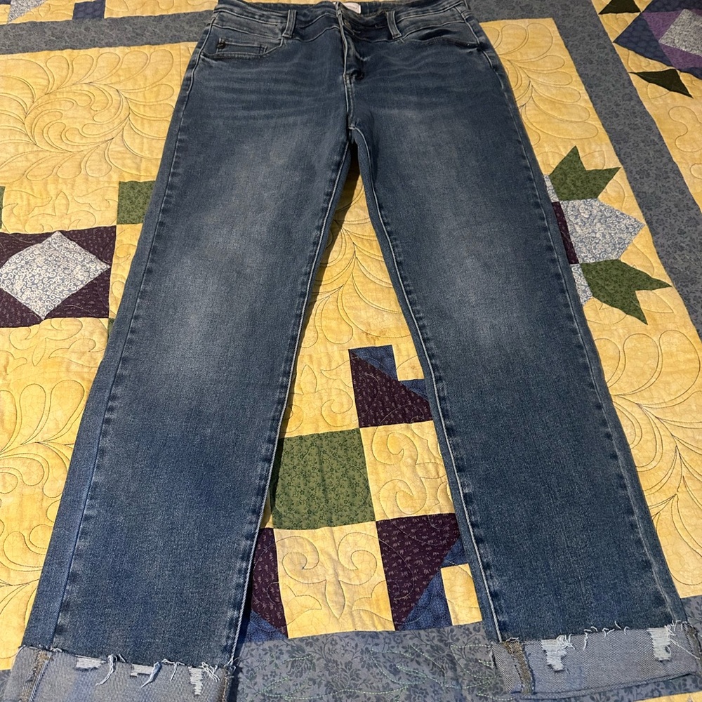 KanCan Distressed Straight Leg Jeans - Dark Blue stretch